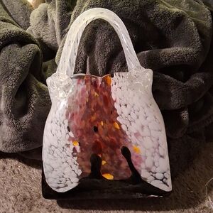 Vintage Rare Murano Art Glass Sommero Glass Purse VaseElegant Multicolor Handbag